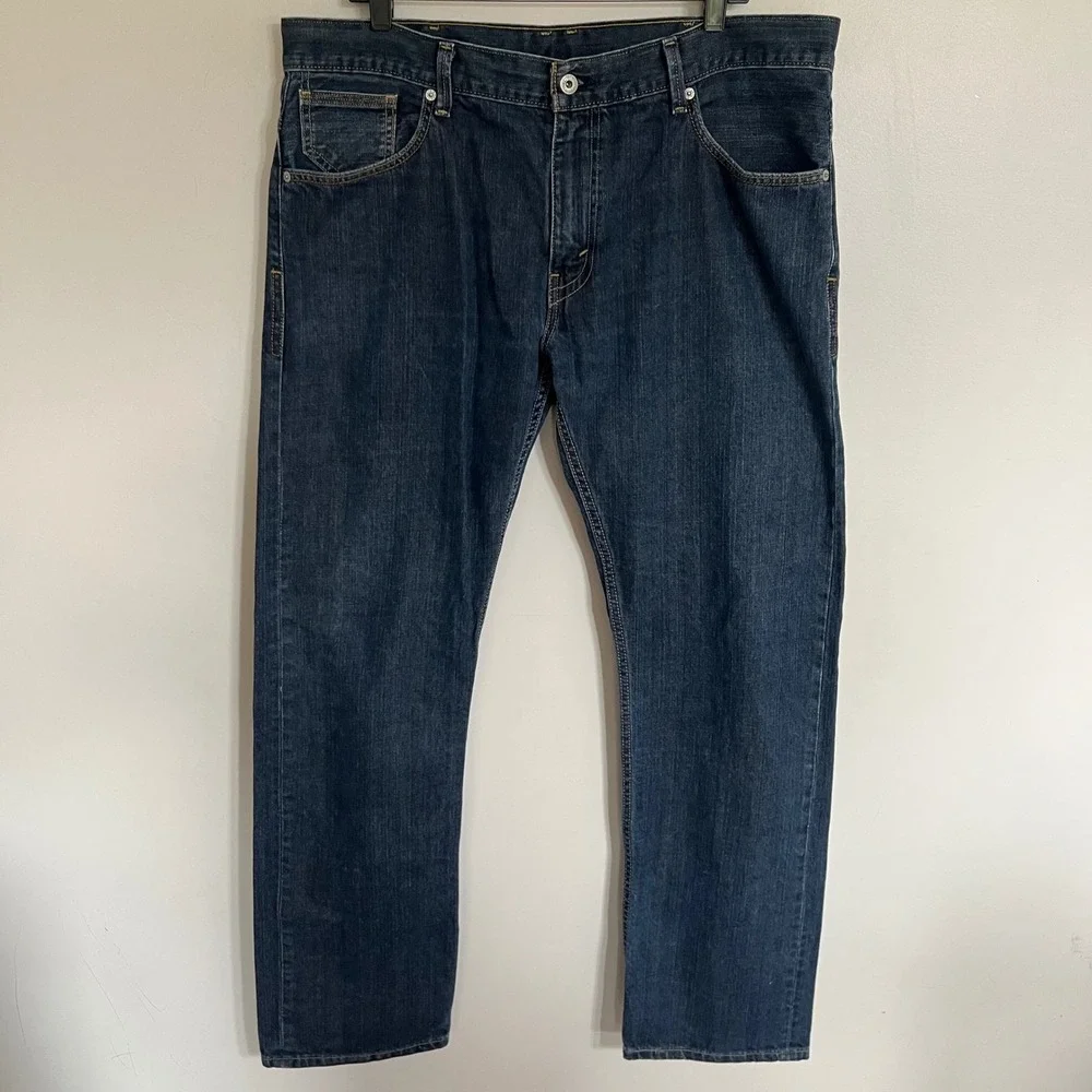 Levis 514 Slim Straight Leg Jeans Mens 38x34 Dark‎ Wash Blue Flap Pocket Denim